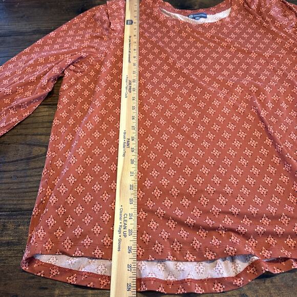 Democracy Women's Plus Size 3X Scoop Neck 3/4 Sleeve Burnt Orange Geometric Top - Picture 8 of 10